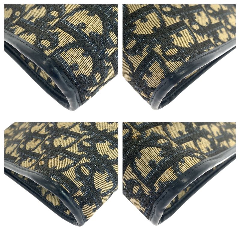 DIOR Vintage Trotter Navy Gold Hardware Canvas/leather Shoulder Bag Women 505915