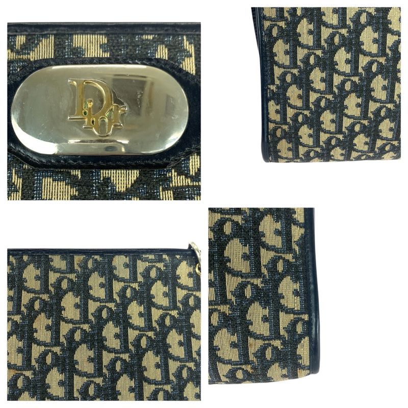DIOR Vintage Trotter Navy Gold Hardware Canvas/leather Shoulder Bag Women 505915