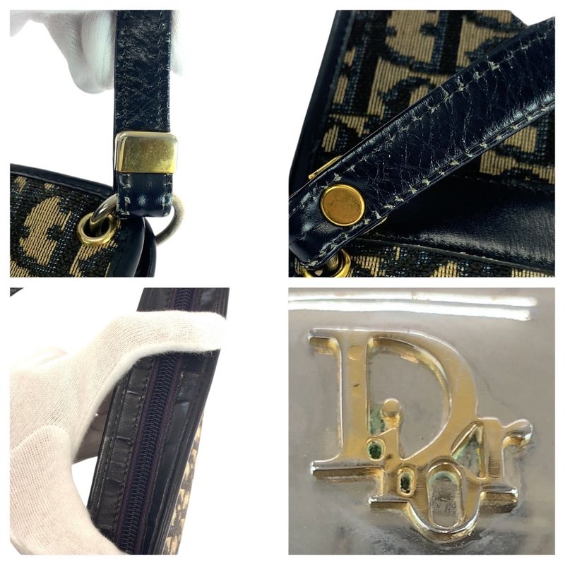 DIOR Vintage Trotter Navy Gold Hardware Canvas/leather Shoulder Bag Women 505915
