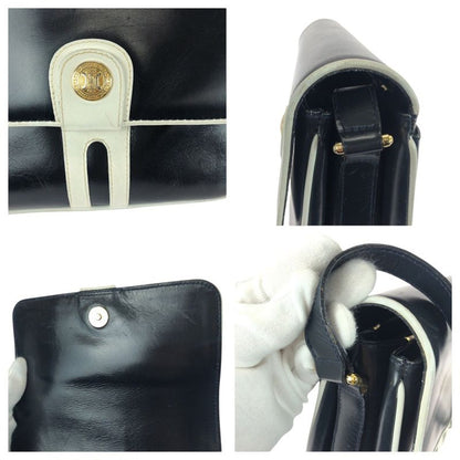 Celine Vintage Navy White Gold Hardware Leather M08 Shoulder Bag Pochette Women