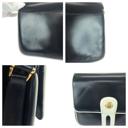 Celine Vintage Navy White Gold Hardware Leather M08 Shoulder Bag Pochette Women