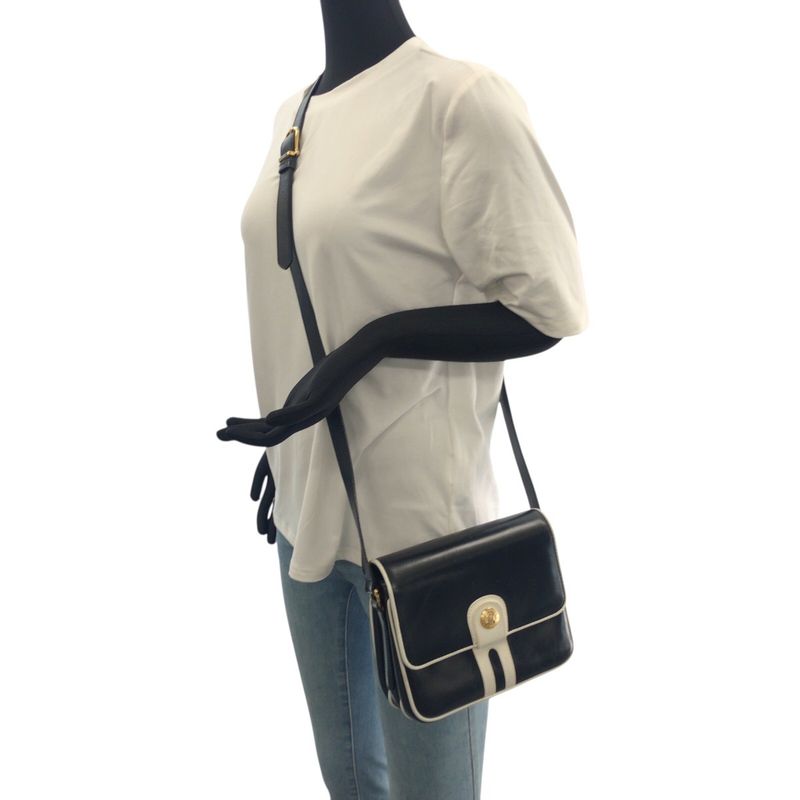 Celine Vintage Navy White Gold Hardware Leather M08 Shoulder Bag Pochette Women