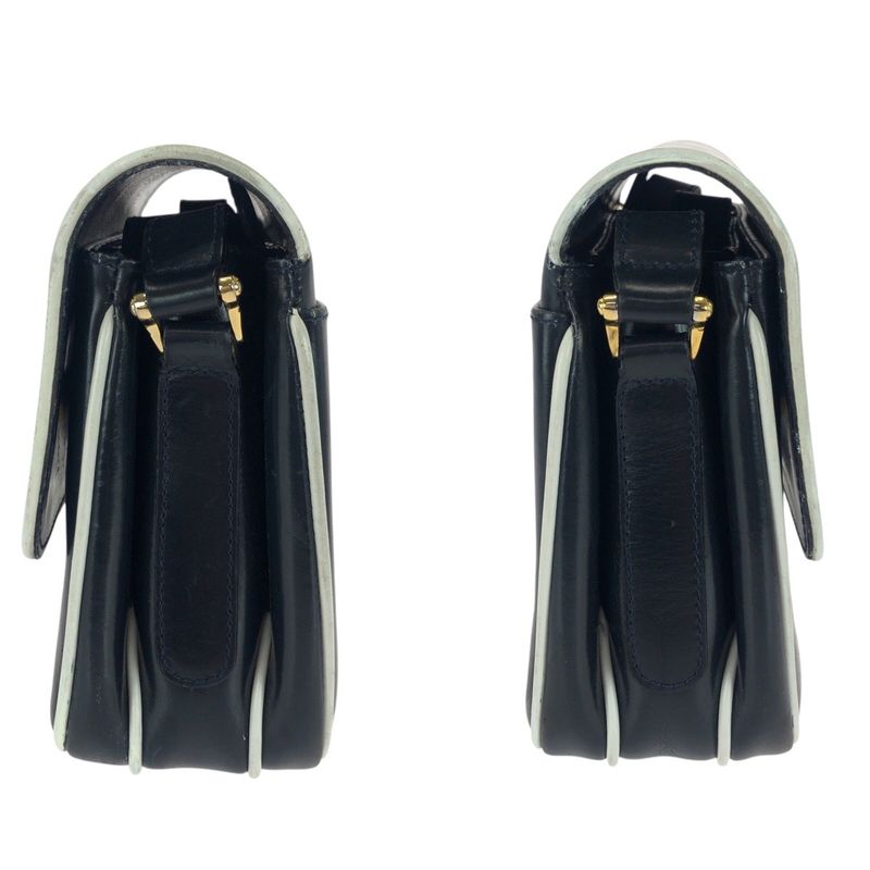 Celine Vintage Navy White Gold Hardware Leather M08 Shoulder Bag Pochette Women