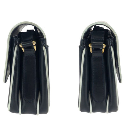 Celine Vintage Navy White Gold Hardware Leather M08 Shoulder Bag Pochette Women