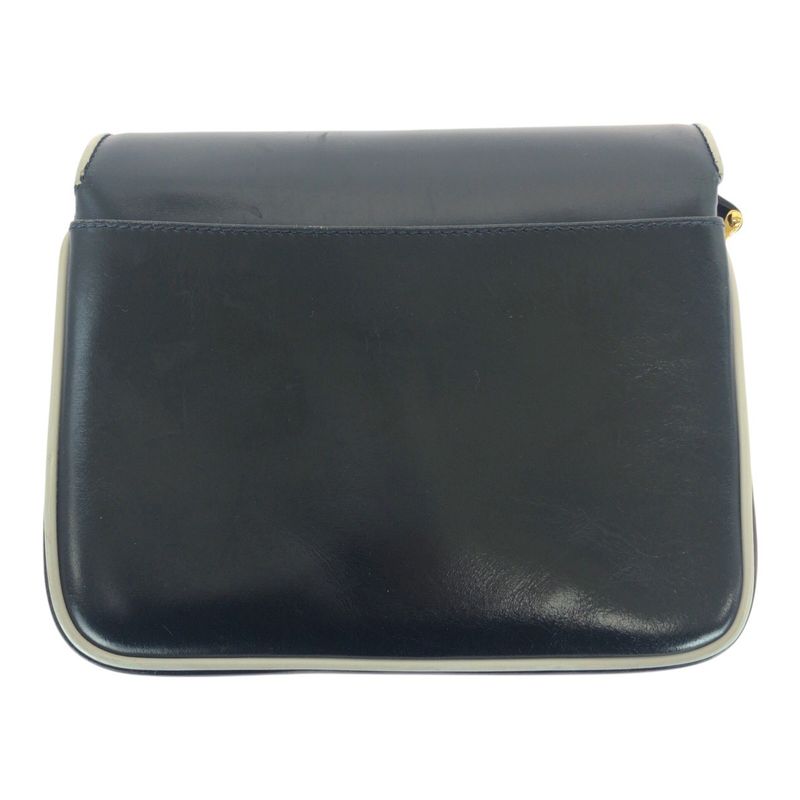 Celine Vintage Navy White Gold Hardware Leather M08 Shoulder Bag Pochette Women