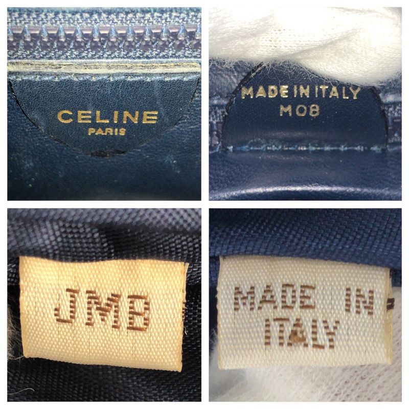 Celine Vintage Navy White Gold Hardware Leather M08 Shoulder Bag Pochette Women