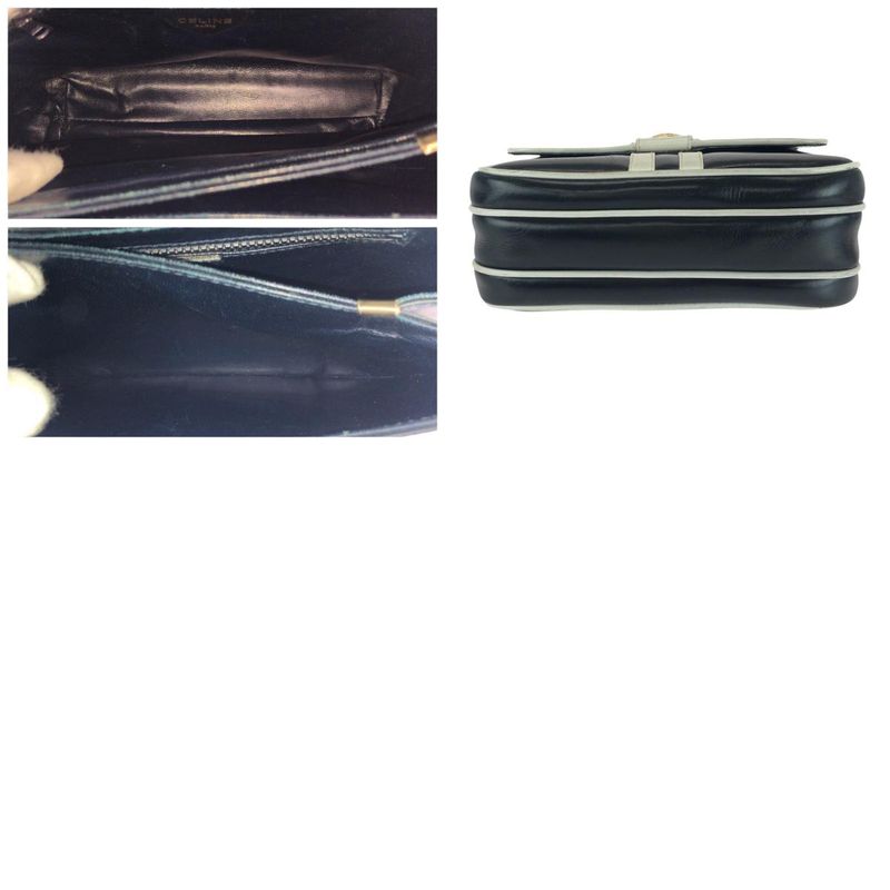 Celine Vintage Navy White Gold Hardware Leather M08 Shoulder Bag Pochette Women