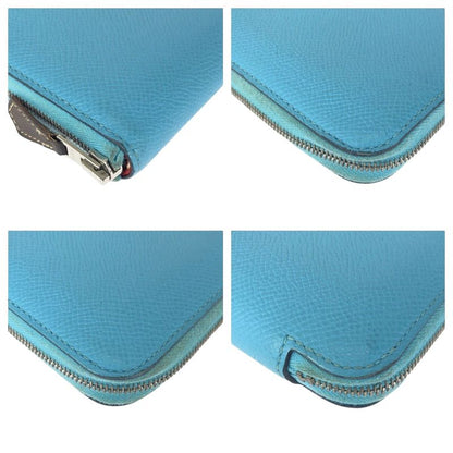 Hermes Azap Compact Silk Quinn Blue Silver Hardware Leather Fold Wallet Coin