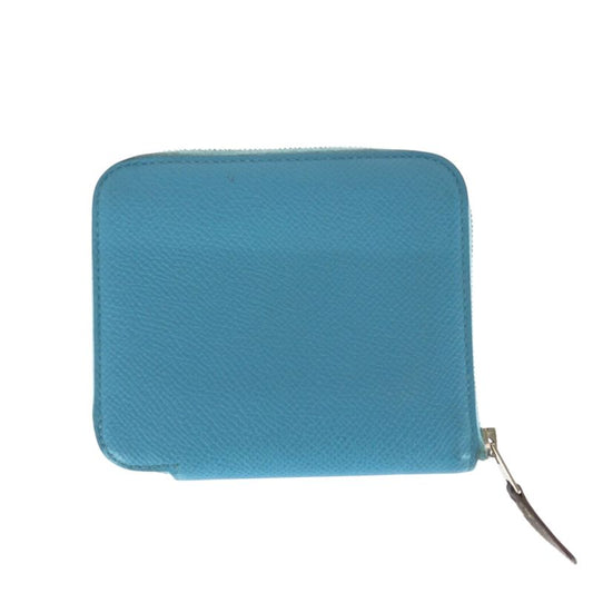 Hermes Azap Compact Silk Quinn Blue Silver Hardware Leather Fold Wallet Coin