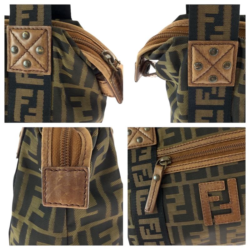 Fendi Vintage Zucca Brown Gold Hardware Canvas Handbag Shoulder Bag Women 506076