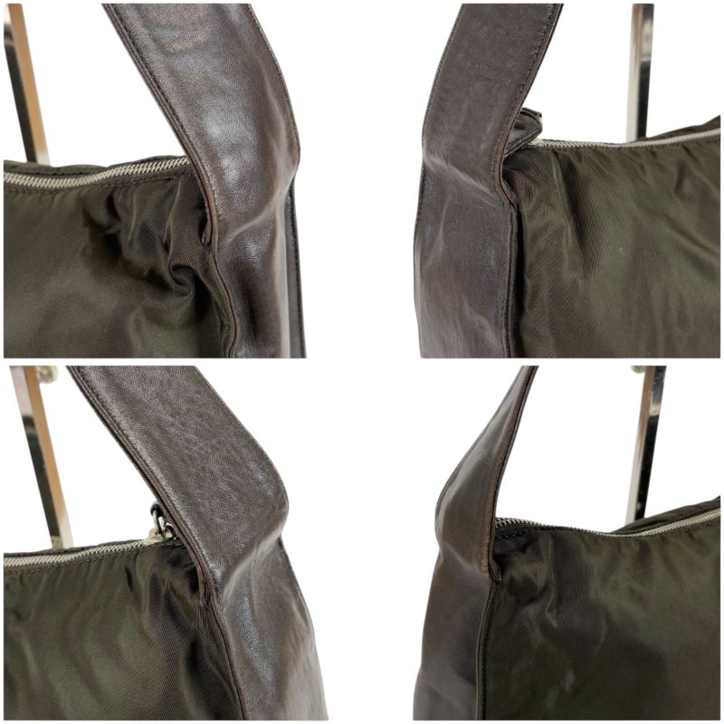 Prada Triangle Logo One Shoulder Bag Hobo Soho Tessuto Nylon Nappaleather Dark