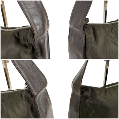 Prada Triangle Logo One Shoulder Bag Hobo Soho Tessuto Nylon Nappaleather Dark