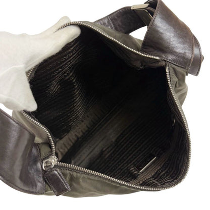 Prada Triangle Logo One Shoulder Bag Hobo Soho Tessuto Nylon Nappaleather Dark