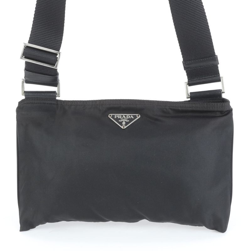 Prada Tessuto Nylon Triangle Logo Leather Shoulder Bag Shoulder One Shoulder