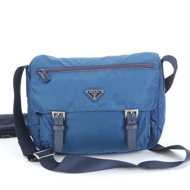Prada Tessuto Nylon Triangle Logo Leather Shoulder Bag Crossbody Messenger