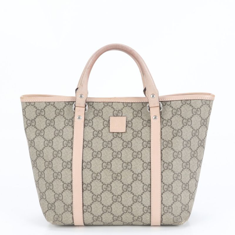 Gucci GG Supreme Leather Handbag Tote 297557 Beige Brand Pink Silver Hardware