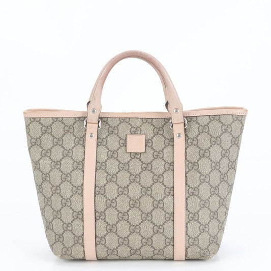 Gucci GG Supreme Leather Handbag Tote 297557 Beige Brand Pink Silver Hardware