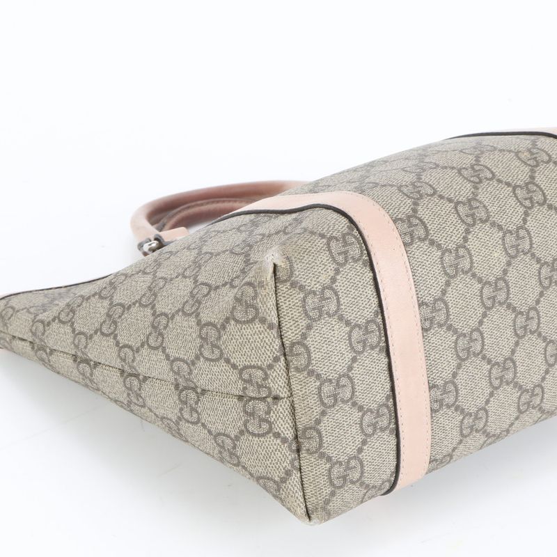 Gucci GG Supreme Leather Handbag Tote 297557 Beige Brand Pink Silver Hardware