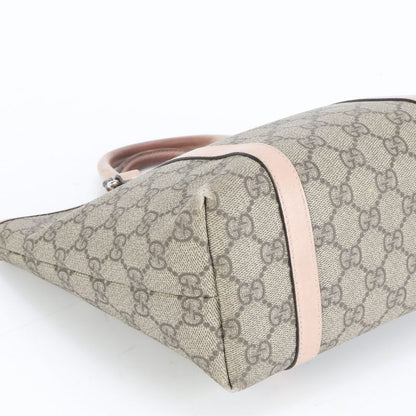 Gucci GG Supreme Leather Handbag Tote 297557 Beige Brand Pink Silver Hardware