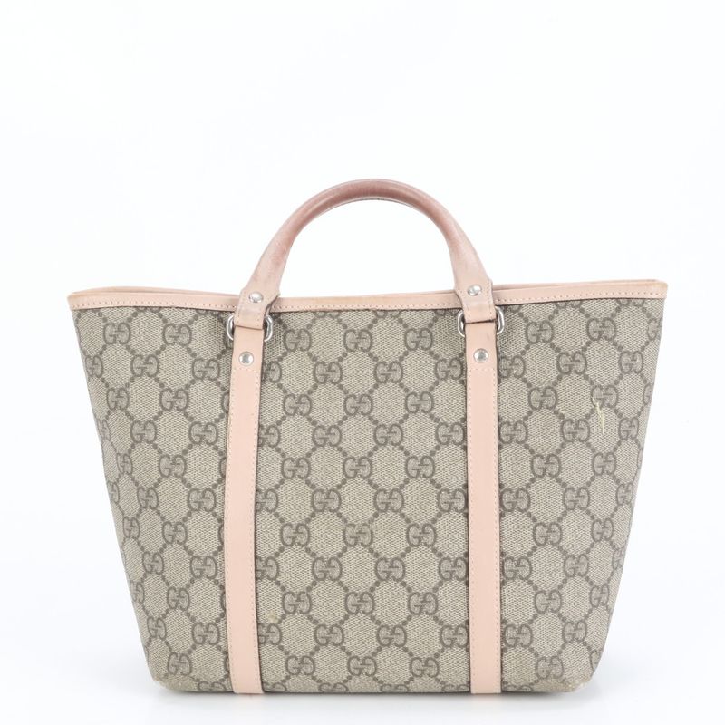 Gucci GG Supreme Leather Handbag Tote 297557 Beige Brand Pink Silver Hardware