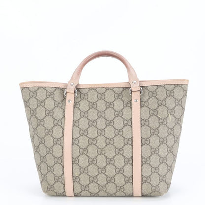 Gucci GG Supreme Leather Handbag Tote 297557 Beige Brand Pink Silver Hardware