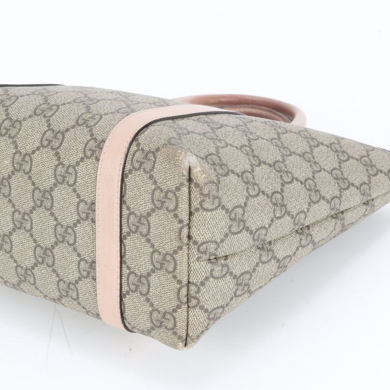 Gucci GG Supreme Leather Handbag Tote 297557 Beige Brand Pink Silver Hardware