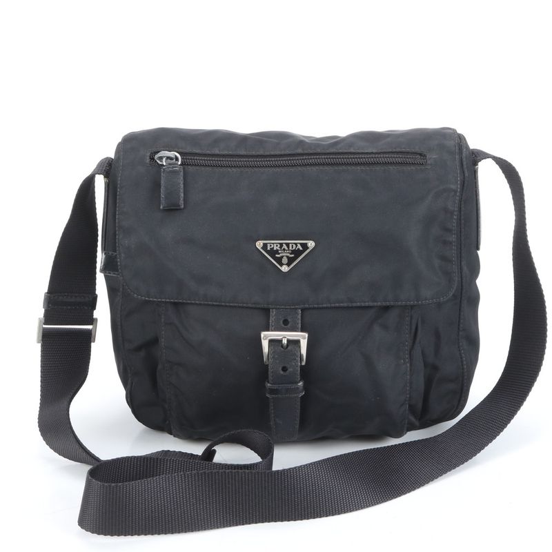 Prada Tessuto Nylon Triangle Logo Leather Shoulder Bag Crossbody Messenger
