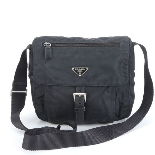 Prada Tessuto Nylon Triangle Logo Leather Shoulder Bag Crossbody Messenger