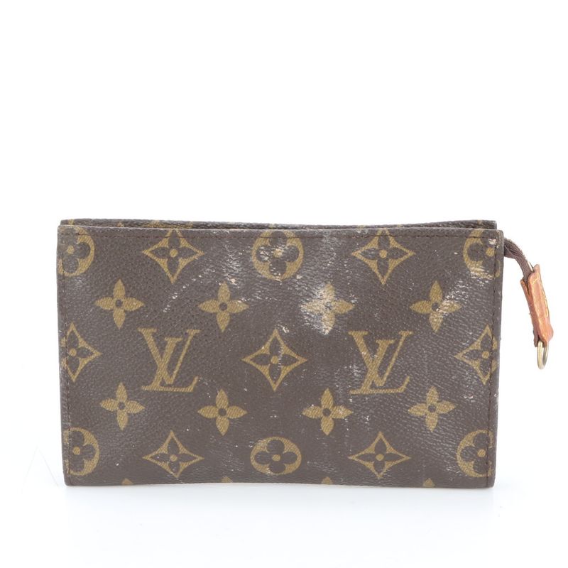 Louis Vuitton Monogram Leather Bucket Pouch Makeup Accessories Small Bag Brown