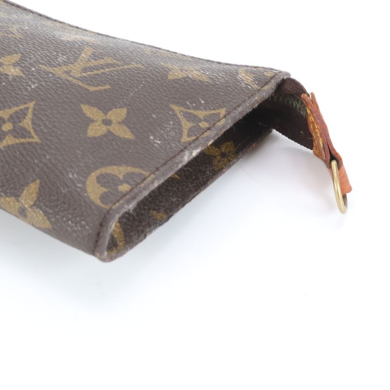 Louis Vuitton Monogram Leather Bucket Pouch Makeup Accessories Small Bag Brown