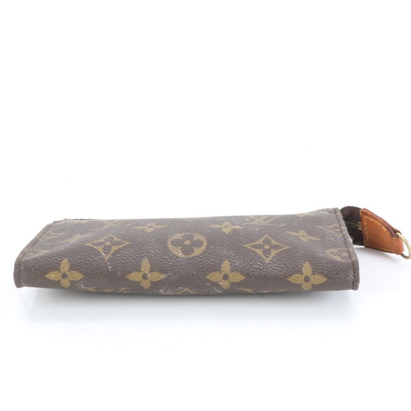 Louis Vuitton Monogram Leather Bucket Pouch Makeup Accessories Small Bag Brown