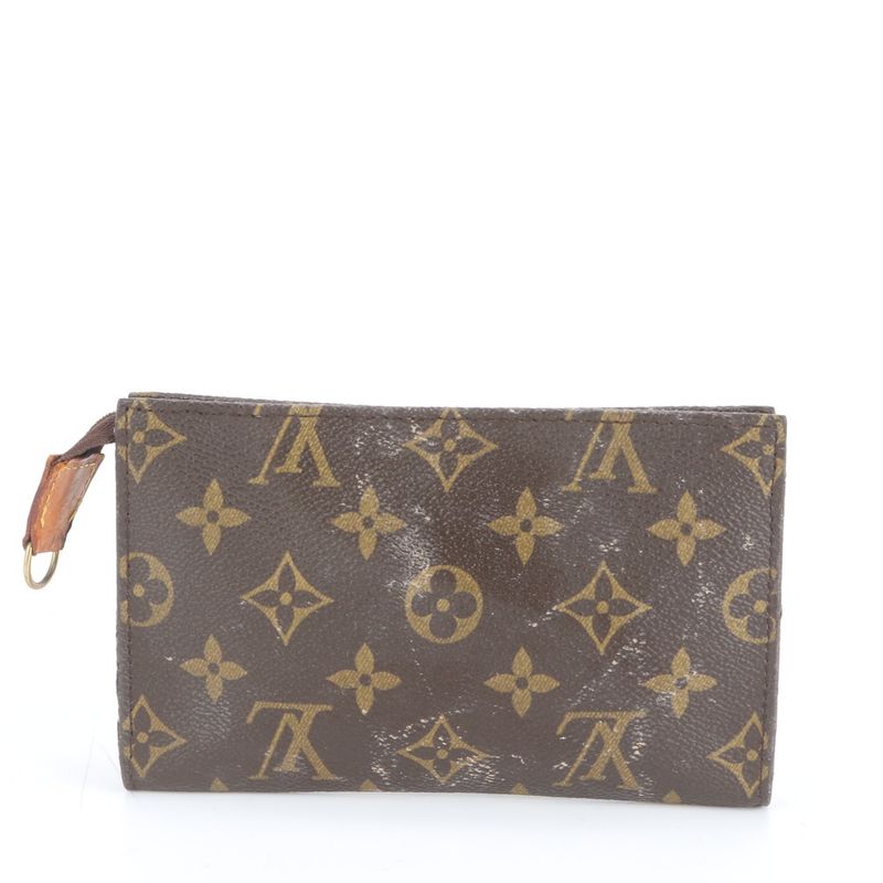 Louis Vuitton Monogram Leather Bucket Pouch Makeup Accessories Small Bag Brown