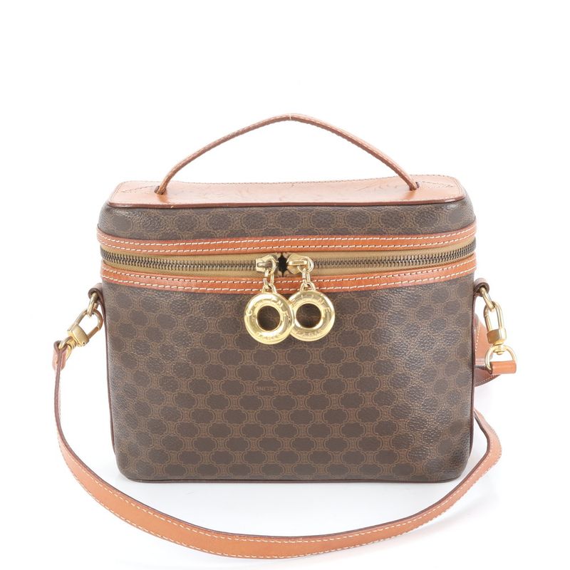 Vintage Celine Macadam Leather 2WAY Vanity Bag Crossbody Shoulder Crossbody