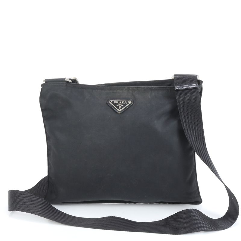 Prada Tessuto Nylon Triangle Logo Shoulder Bag Crossbody Messenger Black Mens