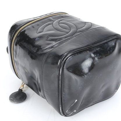 Chanel Coco Mark Vanity Bag Patent Leather Hand Tote Black Genuine Leather