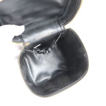 Chanel Coco Mark Vanity Bag Patent Leather Hand Tote Black Genuine Leather