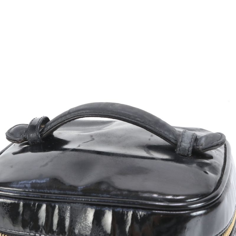 Chanel Coco Mark Vanity Bag Patent Leather Hand Tote Black Genuine Leather