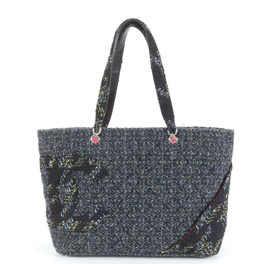 Chanel With Serial Seal Cambon Tweed Leather Tote Bag Shoulder Black A4 Ladies