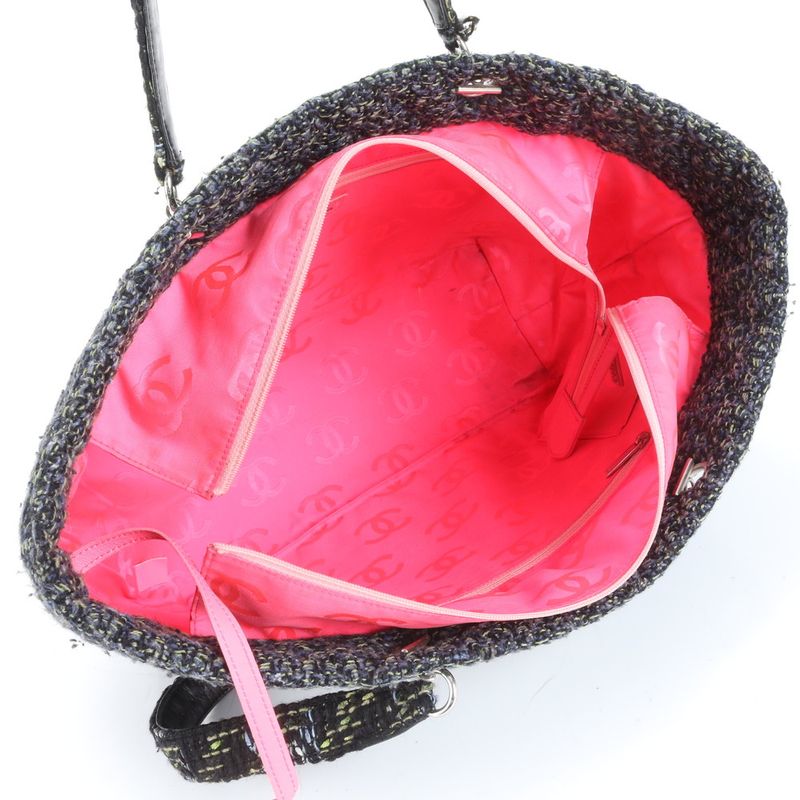 Chanel With Serial Seal Cambon Tweed Leather Tote Bag Shoulder Black A4 Ladies