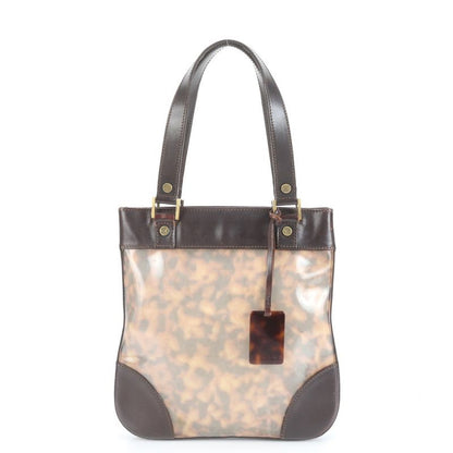 Celine With Charm Marble Gold Hardware Leather Tote Bag Shoulder Brown Women's
