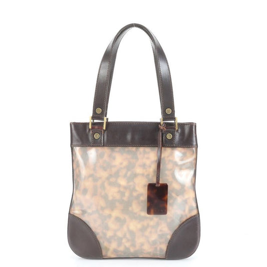 Celine With Charm Marble Gold Hardware Leather Tote Bag Shoulder Brown Women's