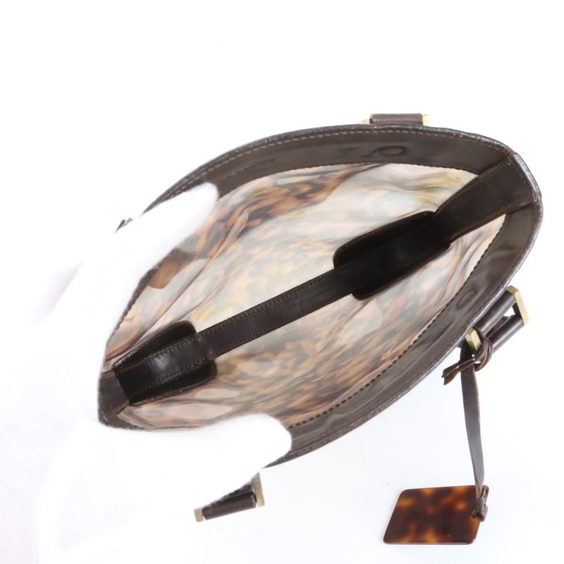 Celine With Charm Marble Gold Hardware Leather Tote Bag Shoulder Brown Women's