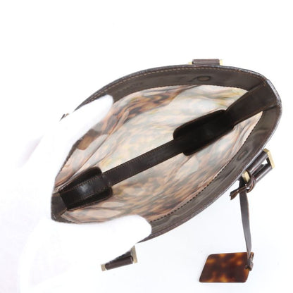 Celine With Charm Marble Gold Hardware Leather Tote Bag Shoulder Brown Women's