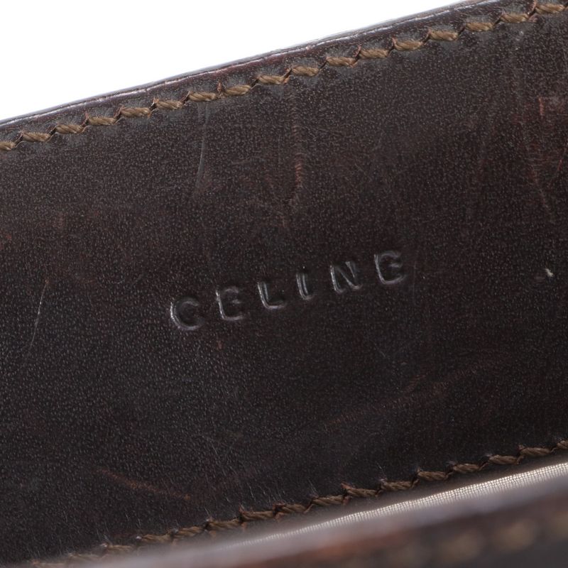 Celine With Charm Marble Gold Hardware Leather Tote Bag Shoulder Brown Women's