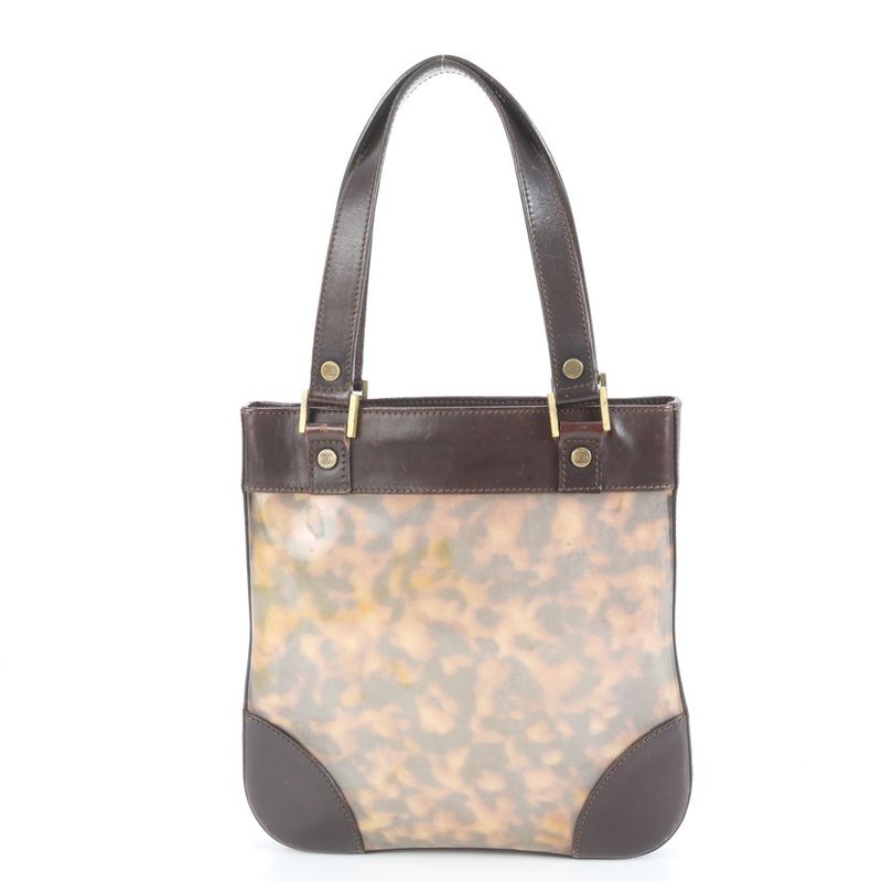 Celine With Charm Marble Gold Hardware Leather Tote Bag Shoulder Brown Women's