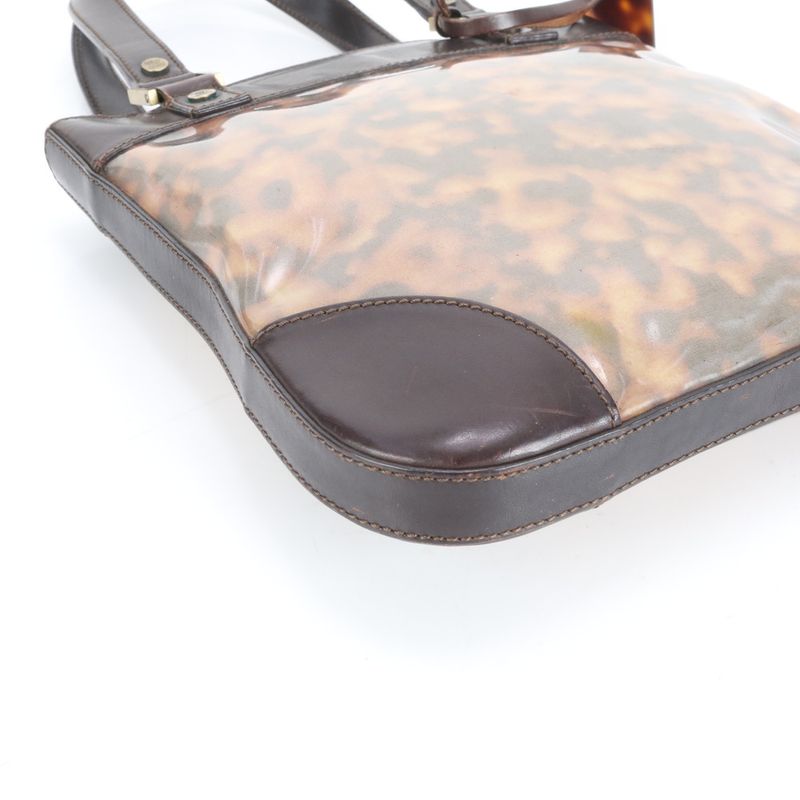 Celine With Charm Marble Gold Hardware Leather Tote Bag Shoulder Brown Women's