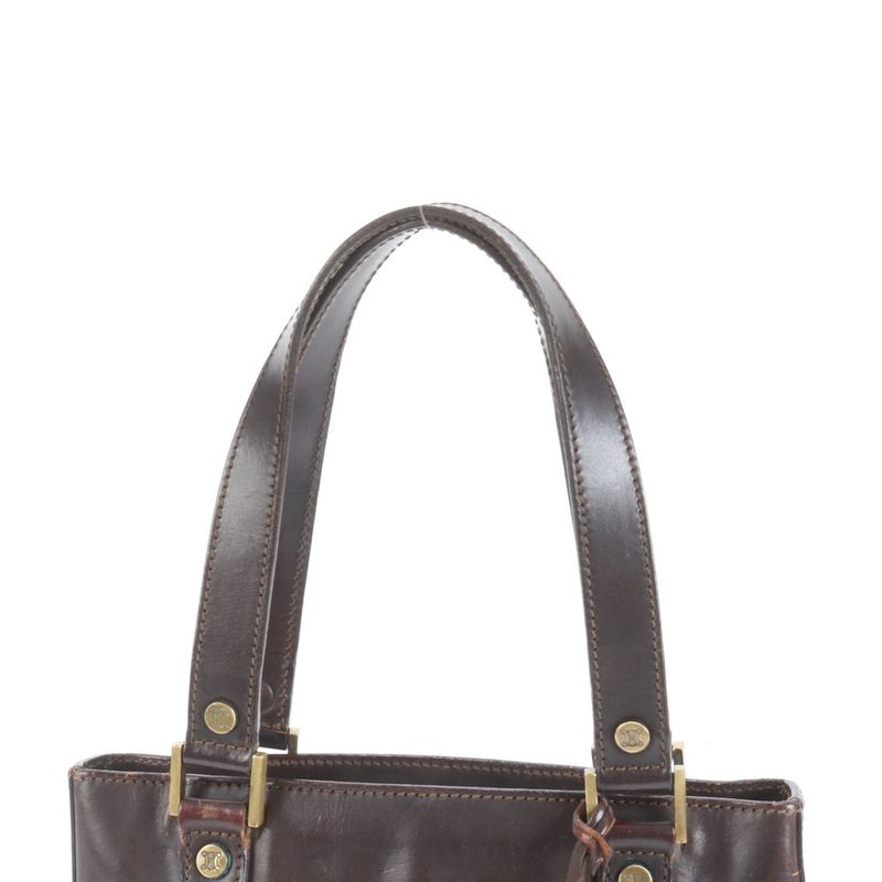 Celine With Charm Marble Gold Hardware Leather Tote Bag Shoulder Brown Women's