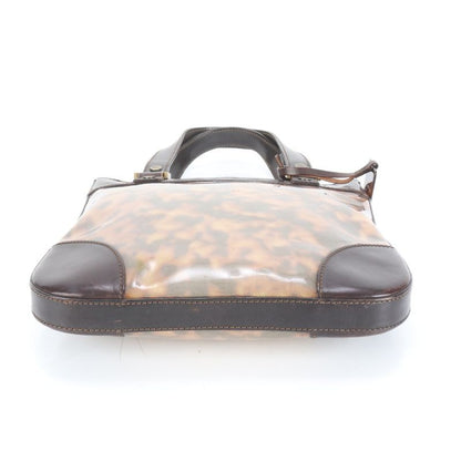 Celine With Charm Marble Gold Hardware Leather Tote Bag Shoulder Brown Women's