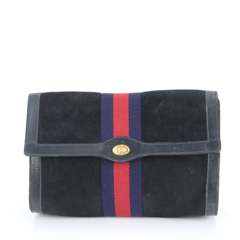 Vintage Old Gucci Sherry Line Leather Second Bag Hand Second Pouch Black Ladies