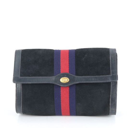 Vintage Old Gucci Sherry Line Leather Second Bag Hand Second Pouch Black Ladies